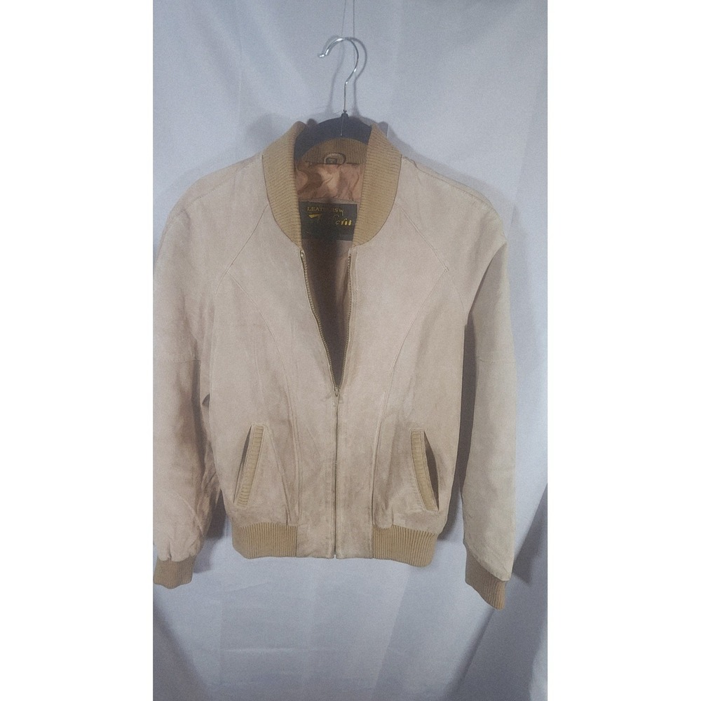 Leathers by Jeffery Vintage Tan Suede Bomber Jacket Mens Size 40 Genuine Leather